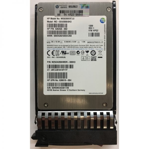 636619-004 - HP 200GB SSD SATA 2.5" HDD 3Gbs w/ tray