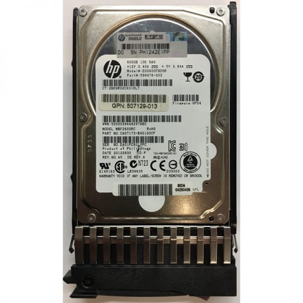 EG0600FBDSR - HP 600GB 10K RPM SAS 2.5" HDD W/ G7 tray