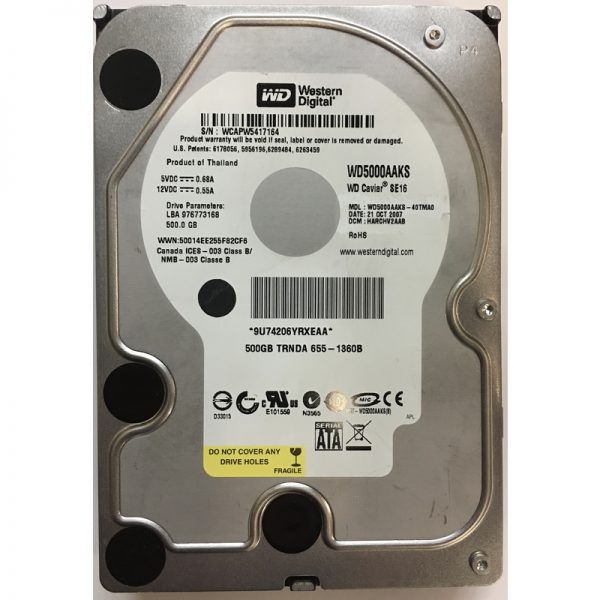 655-1360B - Western Digital 500GB 7200 RPM SATA 3.5" HDD