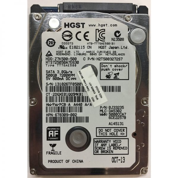 HTS725050A7E630 - HP 500GB 7200 RPM SATA 2.5" HDD