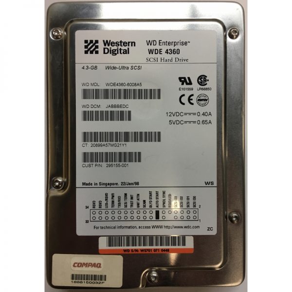 WDE4360-6008A5 - Western Digital 4.3GB 7200 RPM SCSI 3.5" HDD 80 pin