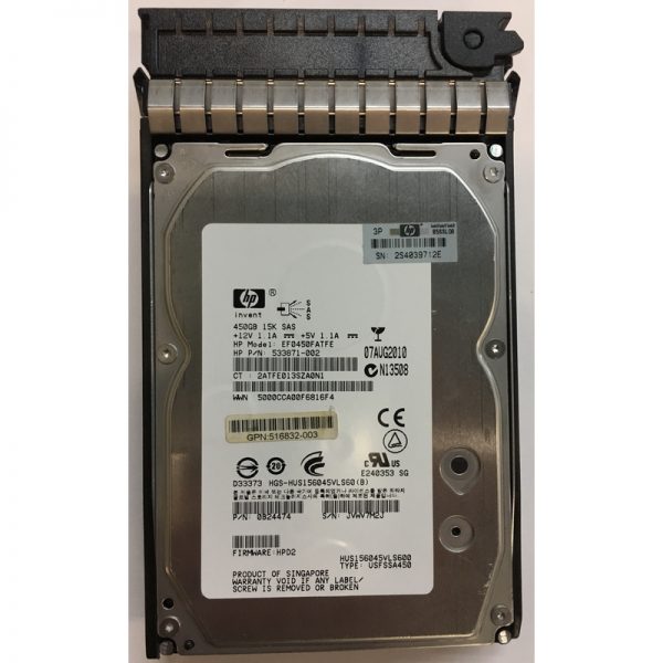533871-002 - HP 450GB 15K RPM SAS 3.5" HDD dual port w/ tray