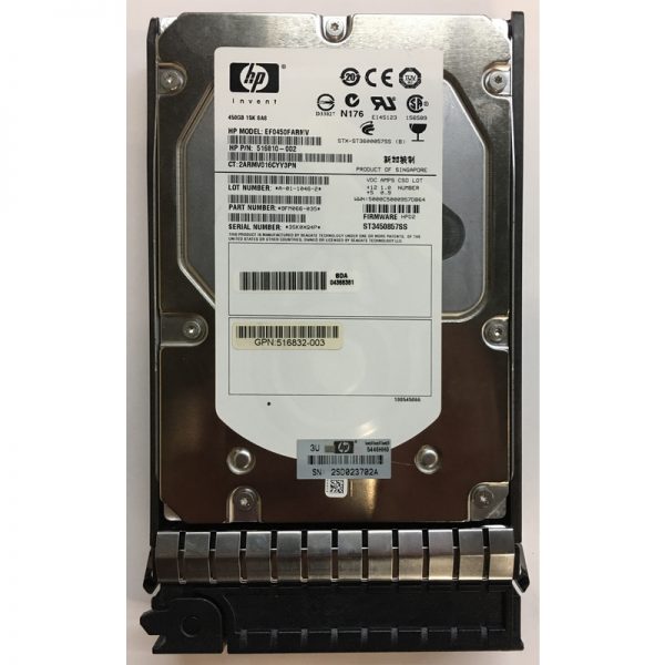 516810-002 - HP 450GB 15K RPM SAS 3.5" HDD dual port w/ tray