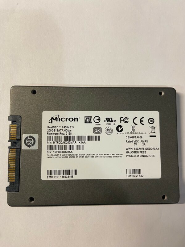 MTFDDAK200MAR-1K1AA - EMC 200GB SSD SATA 2.5" HDD for DD4200, DD4500, DD7200, SSD only will need to install in existing tray in your system.