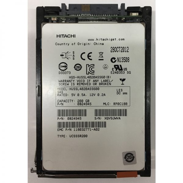 118032771-A02 - EMC 200GB SSD SAS 2.5" HDD for VNX51000,5300, 5500, 5700,7500,25 disk enclosures, VNXe3150, 3300 series