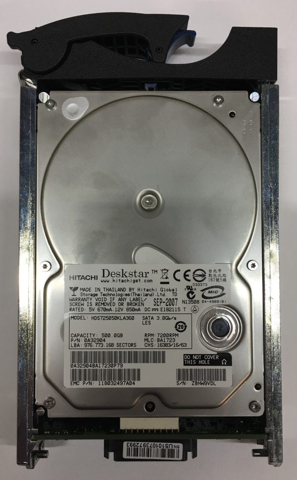 118032497A04 - EMC 500GB 7200 RPM SATA 3.5" HDD for all CX4's, CX3-80, -40, -40C, -40F, -20, -20C, -20F, 10C series