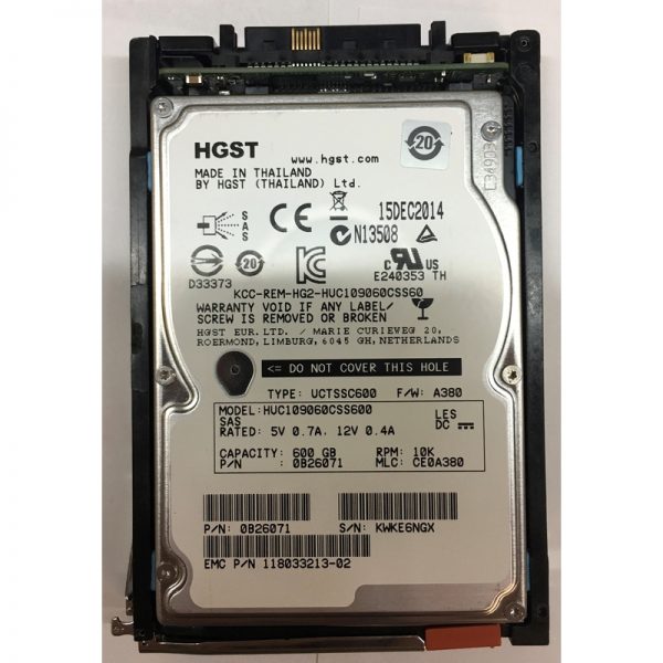 118033213-02 - EMC 600GB 10K RPM SAS 2.5" HDD for VNX5100, 5300, 5500, 5700, 7500 series, VNXe1600,3100, 3150, 3200, 3300 series, VNX5100, 5200, 5300, 5400, 5500, 5600, 5700, 5800, 7500, 7600, 8000 25 disk enclosures, VNX 5400, 5600, 5800, 7600, 8000 120 disk enclosure