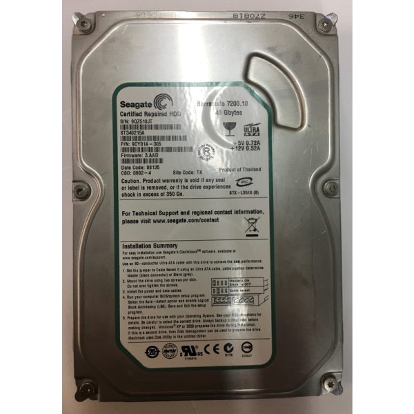 9CY01A-305 - Seagate 40GB 7200 RPM IDE 3.5" HDD