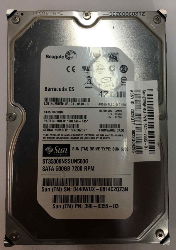9BL146-145 - Sun 500GB 7200 RPM SATA 3.5" HDD