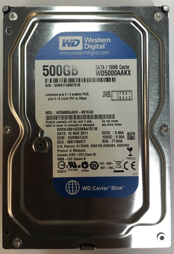 WD5000AAKX-001CA0 - Western Digital 500GB 7200 RPM SATA 3.5" HDD