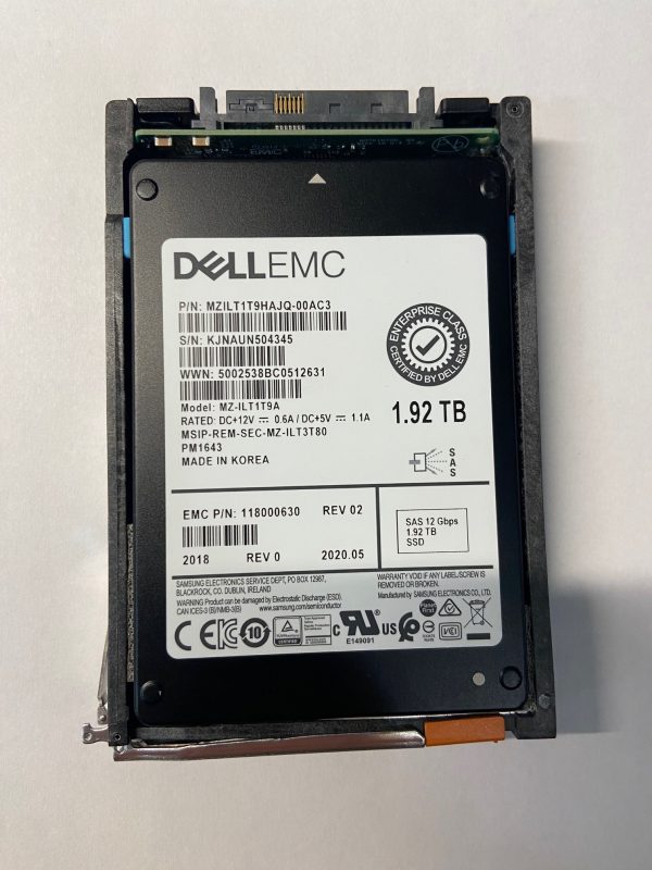 118000630 - EMC 1.92TB SSD SAS 2.5" HDD for Unity 300F, 350F, 400F, 450F, 500F, 550F, 600F, 650F, 25 and 80 slot enclosures