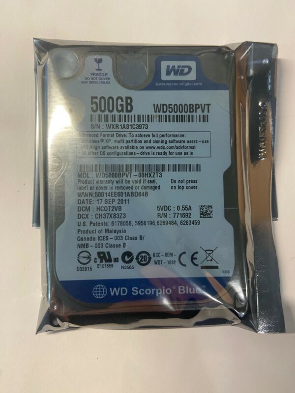 WD5000BPVT-00HXZT3 - Western Digital 500GB 5400 RPM SATA 2.5" HDD