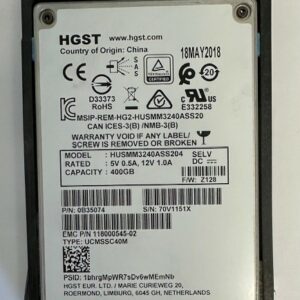 HUSMM3240ASS204 - EMC 400GB SSD SAS 2.5" HDD for Unity 300, 400, 500, 600, 25 and 80 bay enclosures