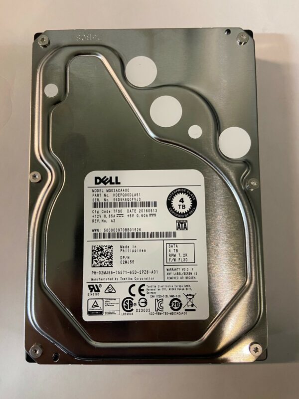 02MJ55 - Dell 4TB 7200 RPM SATA 3.5" HDD 0  power on hours, 1 year warranty