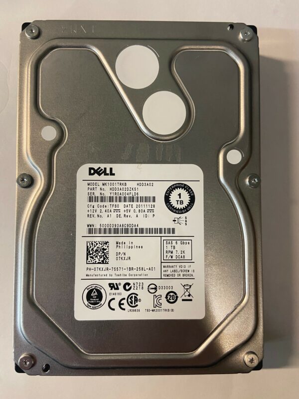 HDD3A02 - Toshiba 1TB 7200 RPM SAS 3.5" HDD