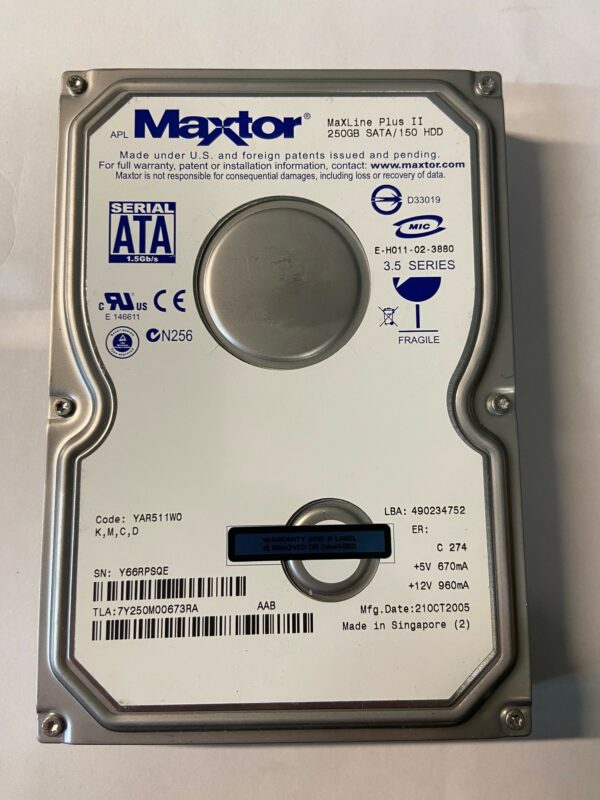 7Y250M00673RA - Maxtor 250GB 7200 RPM SATA 3.5" HDD