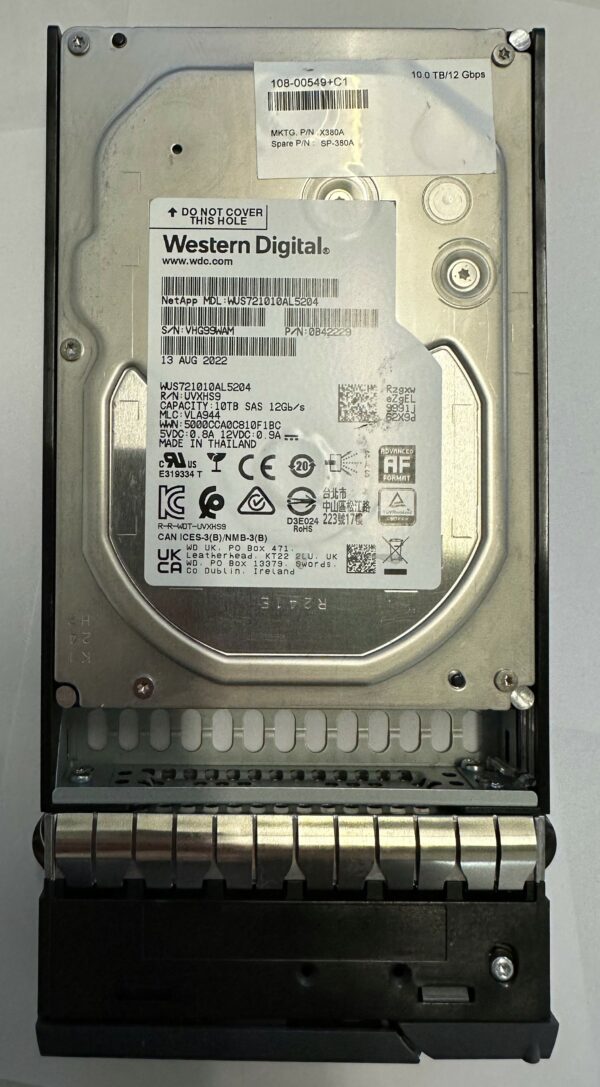 108-00549+C1 - Netapp 10TB 7200 RPM SAS 3.5" HDD for DS4246, 24 bay enclosure,  DS212C 12 bay enclosure and FAS2620, 1 year warranty