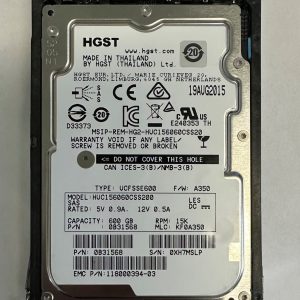 118000395-03 - EMC 600GB 15K RPM SAS 2.5" HDD for VNX5200, 5400, 5600, 5800,7600, 8000 series 25 disk and 120 disk enclosures, VNXe1600,  VNXe3200